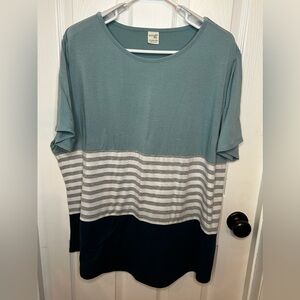 Terra & Sky shirt size 2X (20w-22w). Mint green, gray stripe and dark green